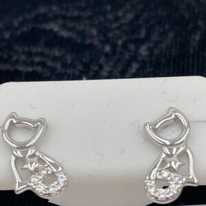 Sterling Silver Cat Earrings With CZ Accents - Cute & Quirky Gift Idea